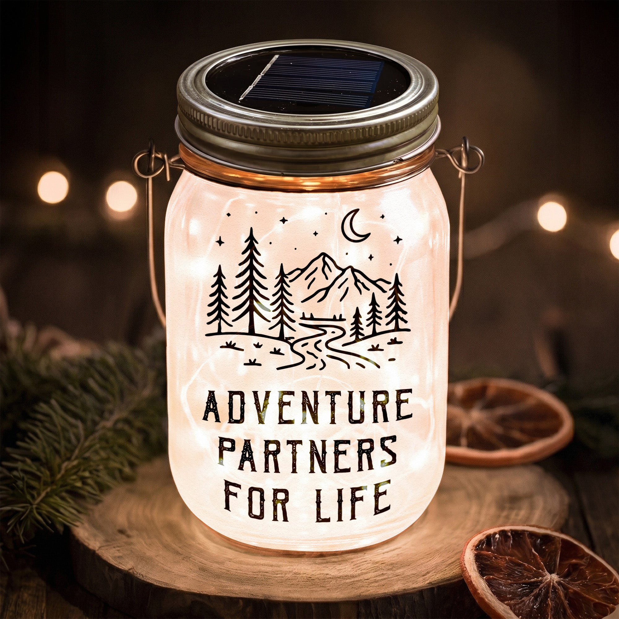 Adventure Partners For Life Couple Gift - Personalized Solar Mason Jar Light