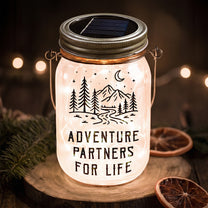 Adventure Partners For Life Couple Gift - Personalized Solar Mason Jar Light