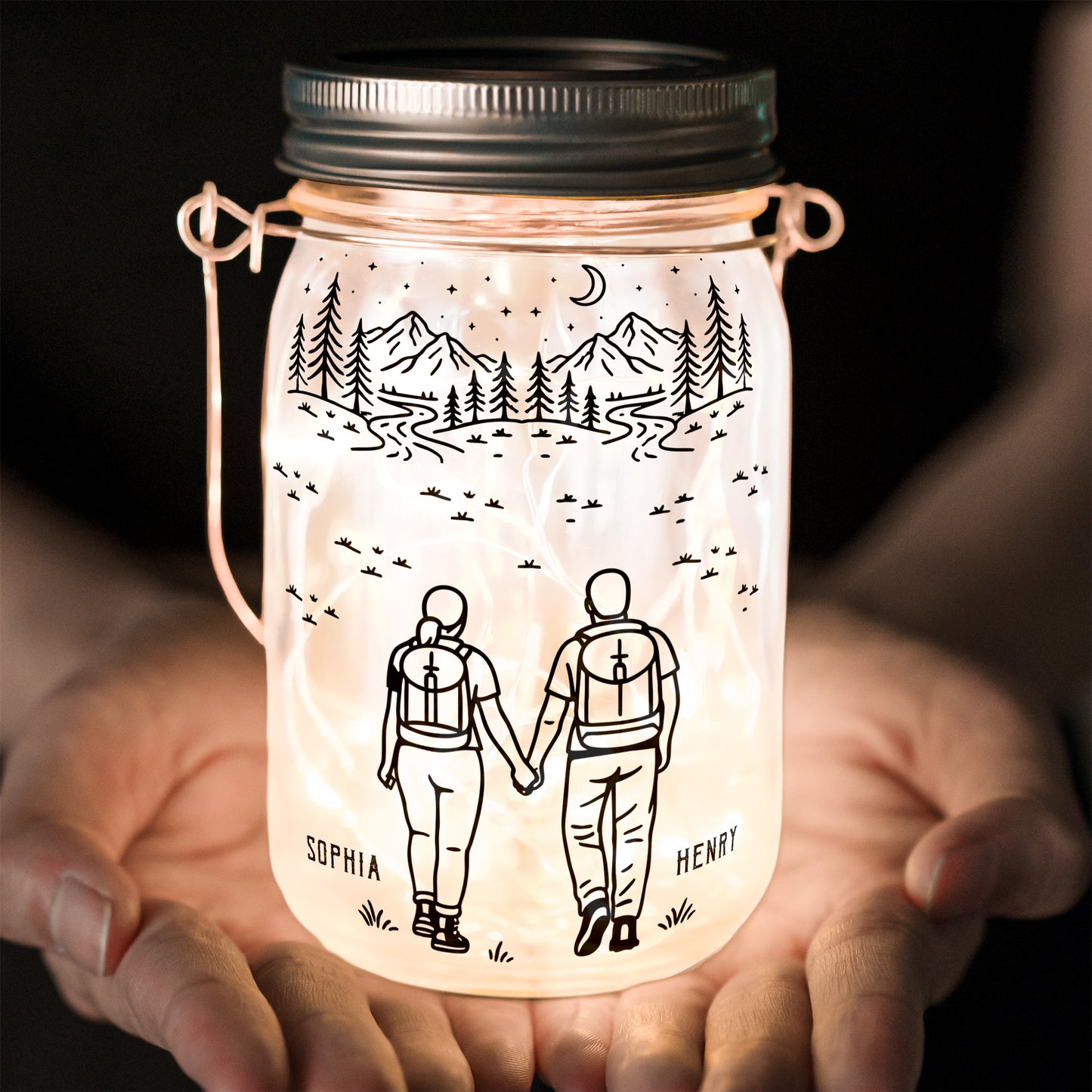 Adventure Partners For Life Couple Gift - Personalized Solar Mason Jar Light