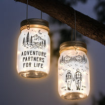Adventure Partners For Life Couple Gift - Personalized Solar Mason Jar Light