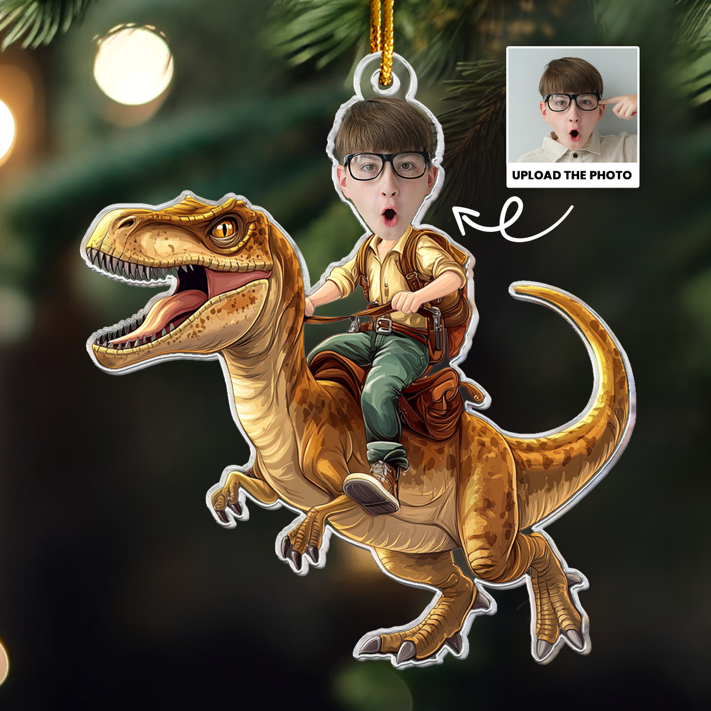 Adventure Riding Dinosaur - Custom Favorite Dino For Kids - Personalized Acrylic Photo Ornament