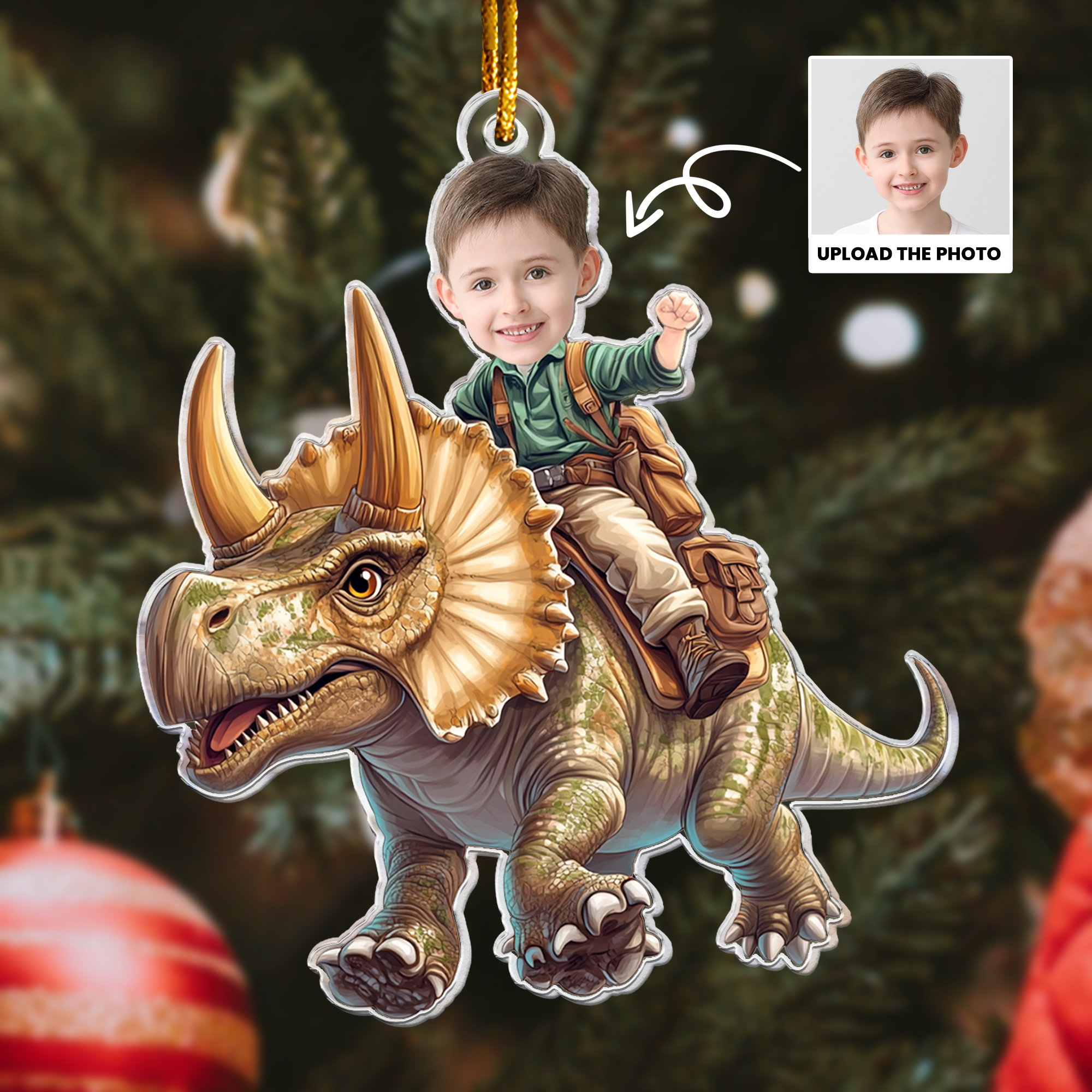 Adventure Riding Dinosaur - Custom Favorite Dino For Kids - Personalized Acrylic Photo Ornament