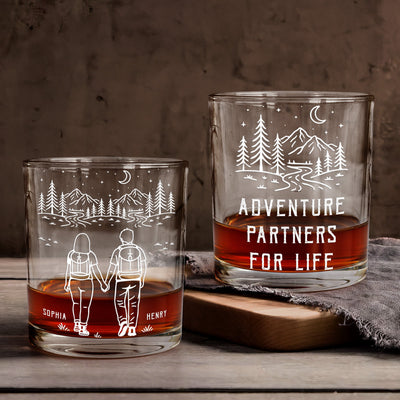 Adventure Partners For Life Camping Couple Gift - Personalized Whiskey Glass
