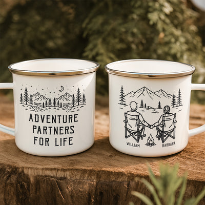 Adventure Partners For Life Couple Anniversary Gifts - Personalized Enamel Mug