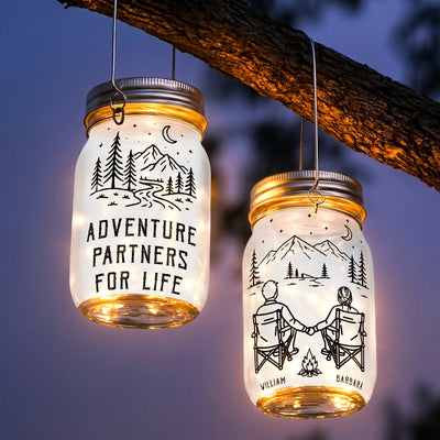 Adventure Partners For Life New Version Couple Anniversary Gift - Personalized Solar Mason Jar Light