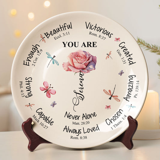 Affirmation Gift God Says You Are Custom Birth Flower - Personalized Ceramic Plate