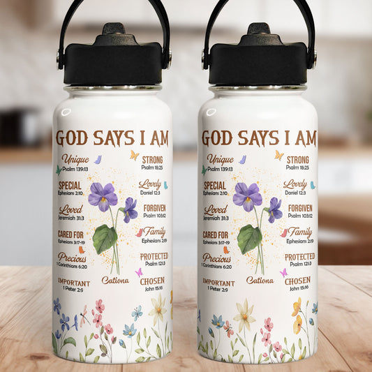 Affirmation Water Bottle Custom Flowers - Personalized Stainless Steel Water Bottle