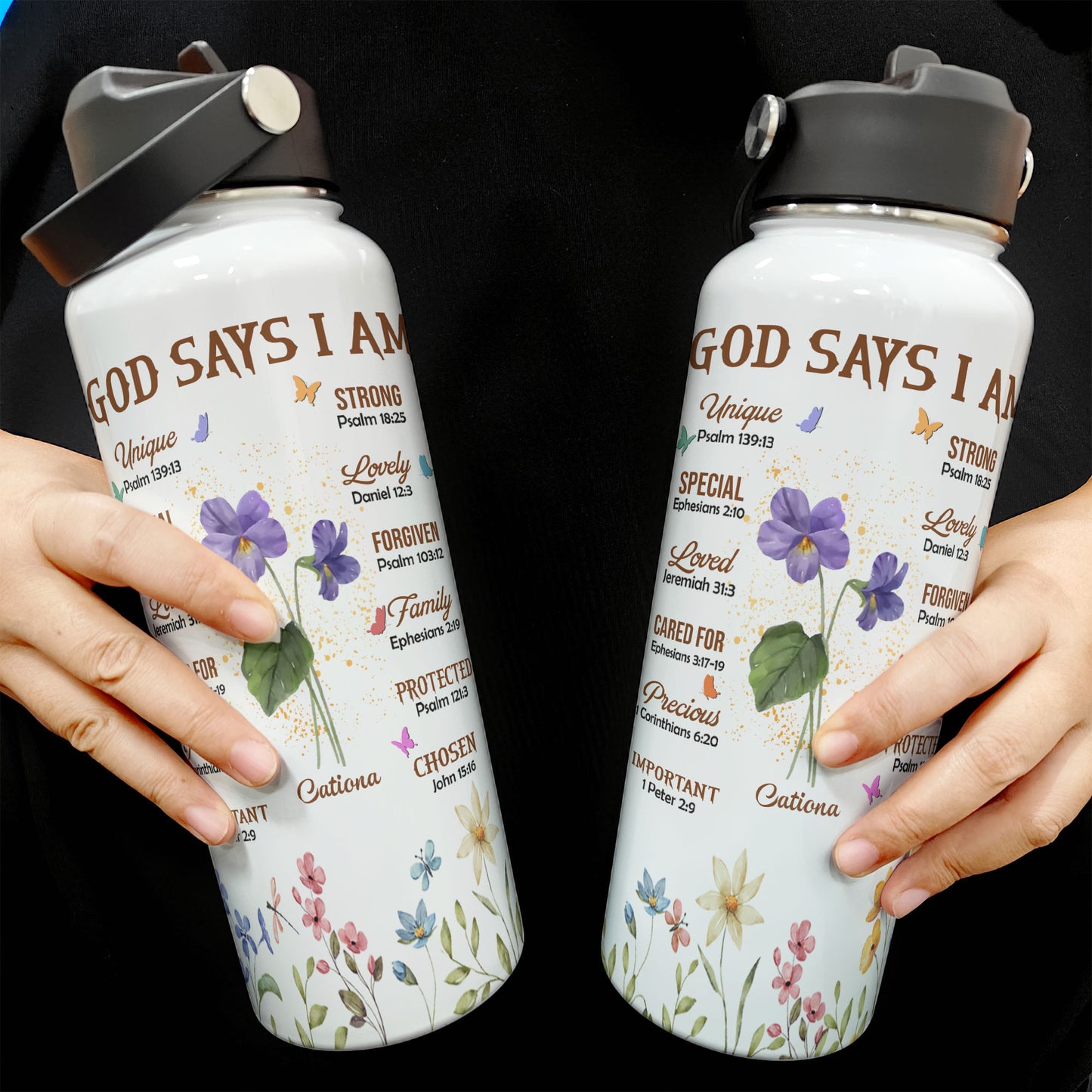 Affirmation Water Bottle Custom Flowers - Personalized Stainless Steel Water Bottle