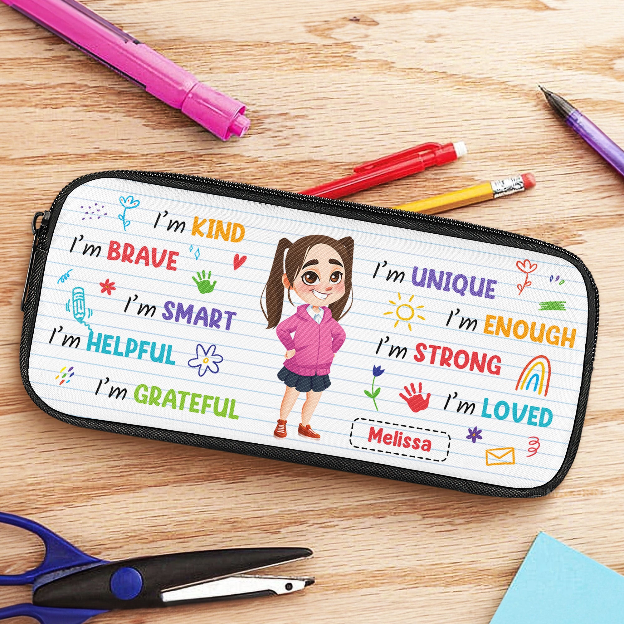 Affirmations I Am Kind, Brave, Smart Gift For Kids - Personalized Pencil Case