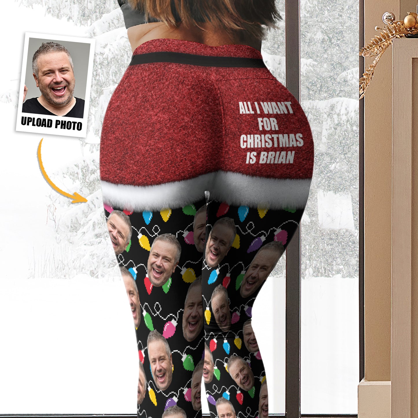 All I Want For Christmas Silly Xmas Leds Custom Face - Personalized Photo Leggings