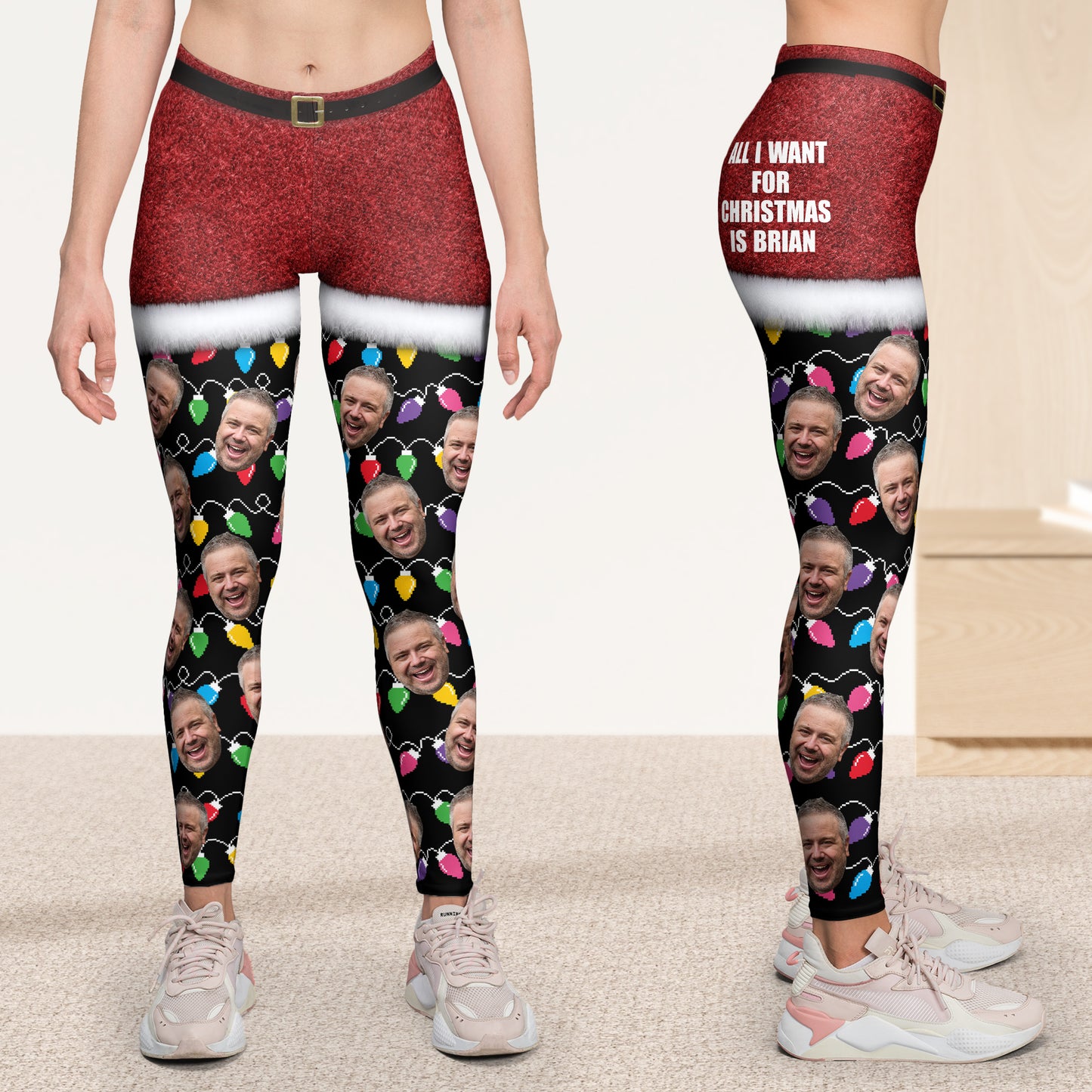All I Want For Christmas Silly Xmas Leds Custom Face - Personalized Photo Leggings