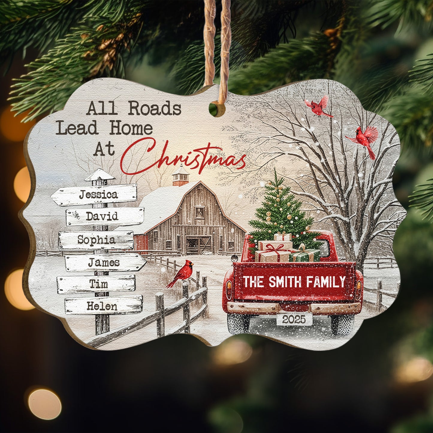 All Roads Come Home At Christmas Ornament - Personalized Wooden Ornament