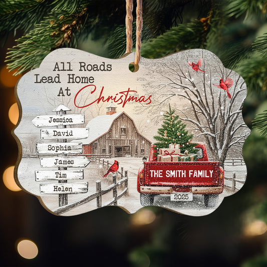 All Roads Come Home At Christmas Ornament - Personalized Wooden Ornament