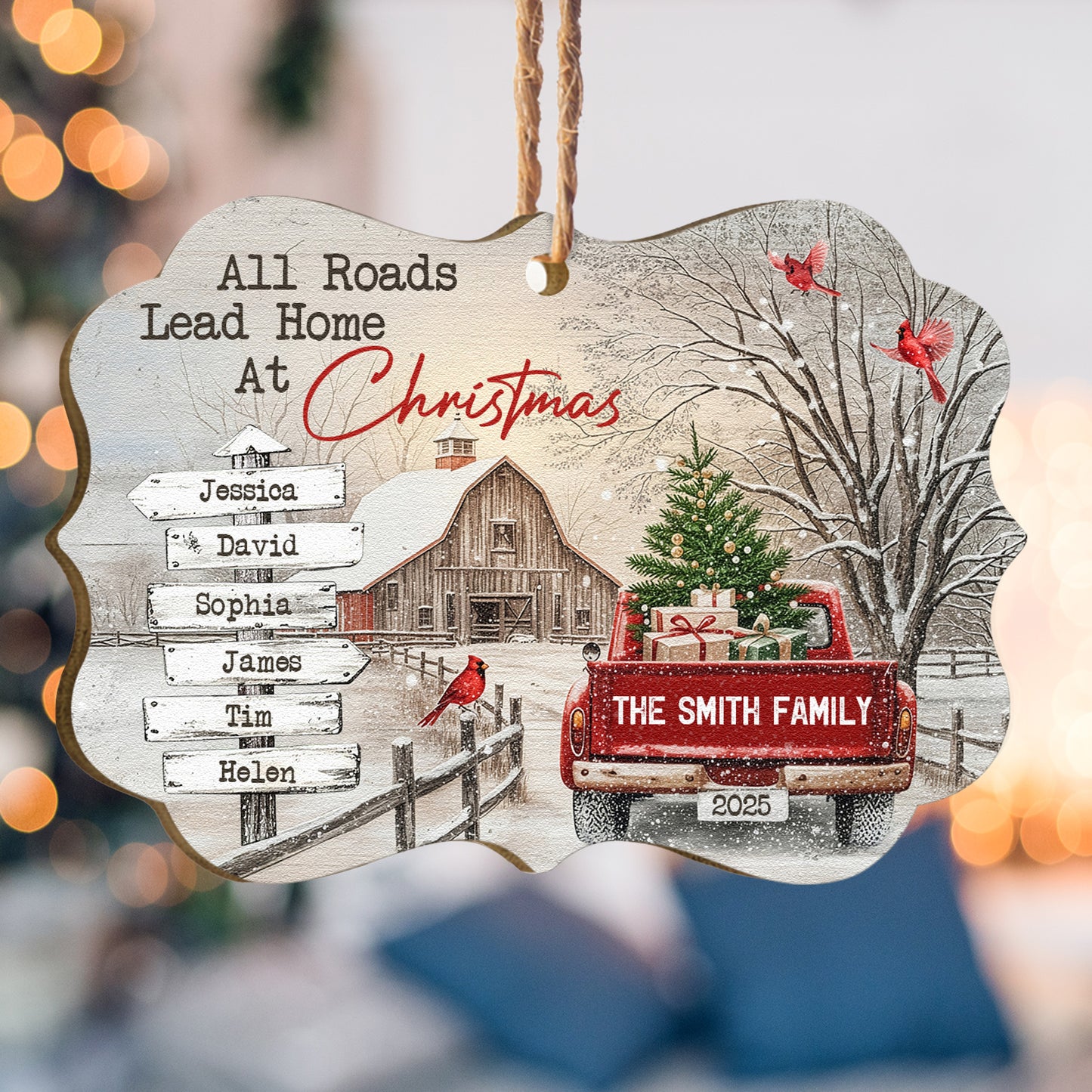 All Roads Come Home At Christmas Ornament - Personalized Wooden Ornament
