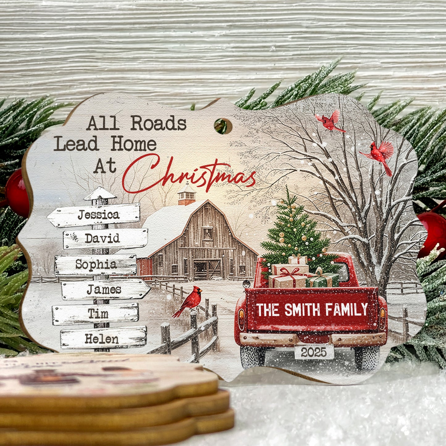All Roads Come Home At Christmas Ornament - Personalized Wooden Ornament