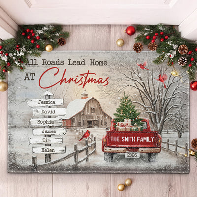 All Roads Lead Home At Christmas Custom Family Name - Personalized Doormat