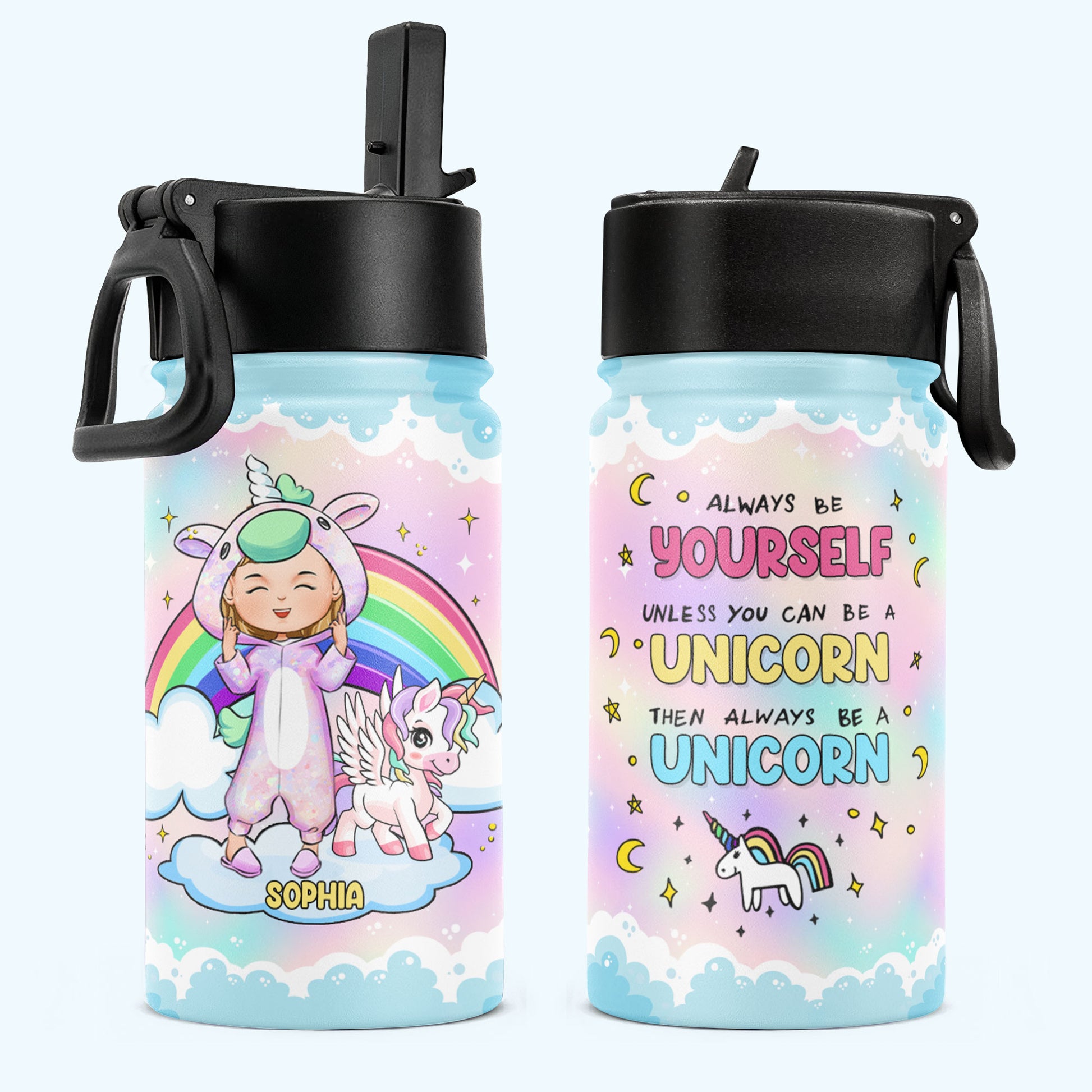 12oz Kids Bottle with Straw Cap - Unicorn