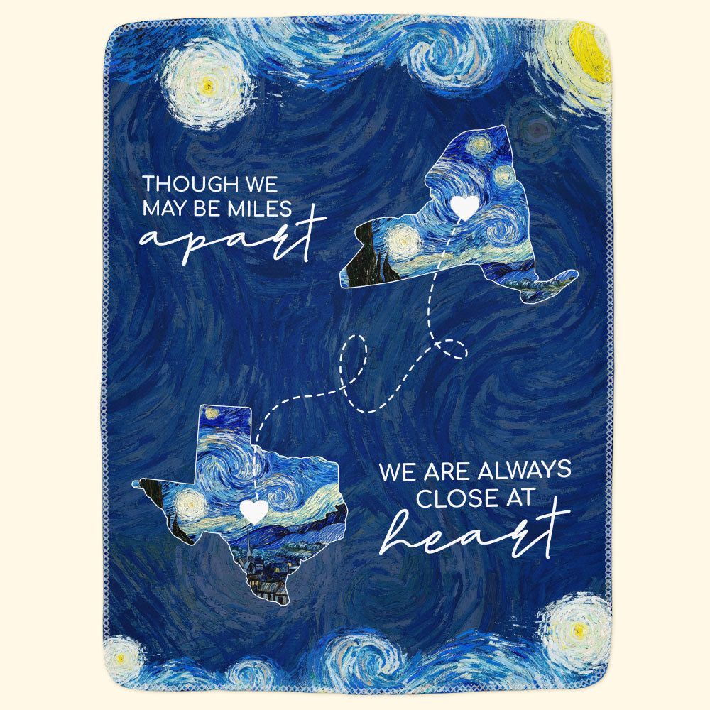 Long Distance Relationship, Custom State To State Van Gogh Style - Personalized Blanket