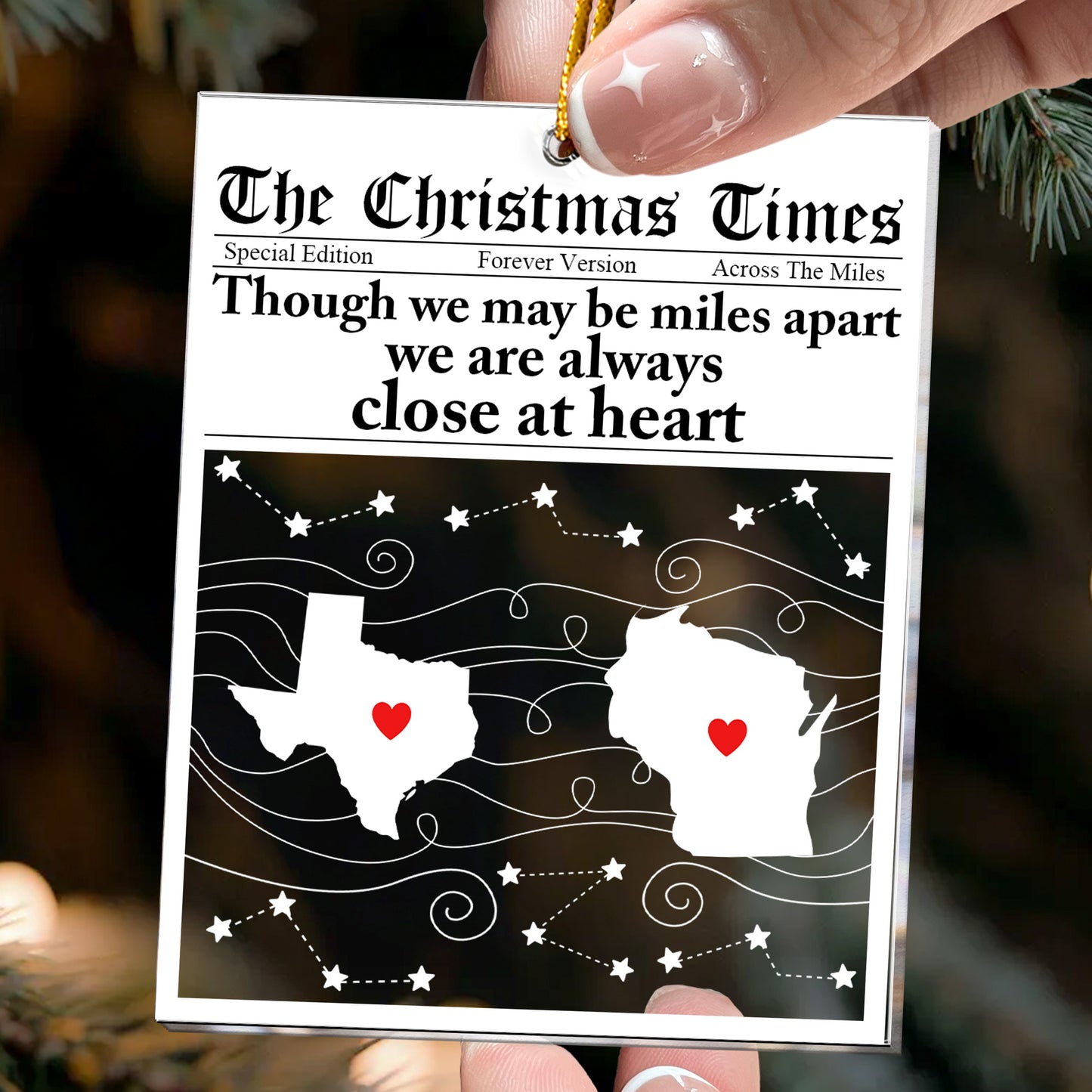 Always Close At Heart Long Distance Relationship Custom State To State - Personalized Acrylic Ornament