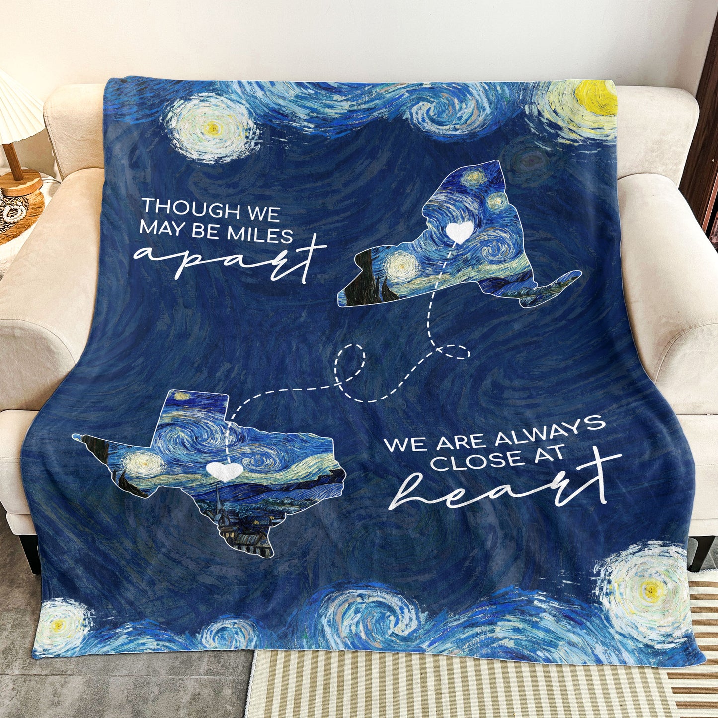 Long Distance Relationship, Custom State To State Van Gogh Style - Personalized Blanket