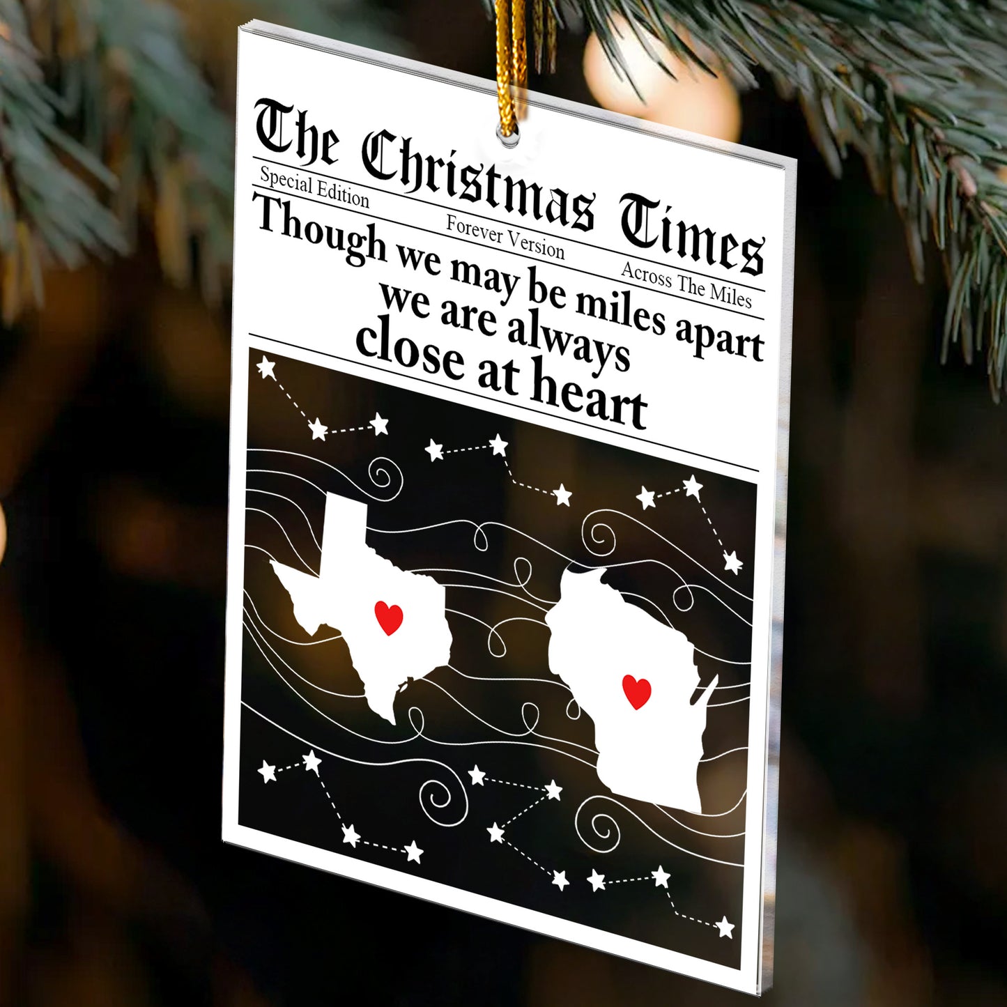 Always Close At Heart Long Distance Relationship Custom State To State - Personalized Acrylic Ornament