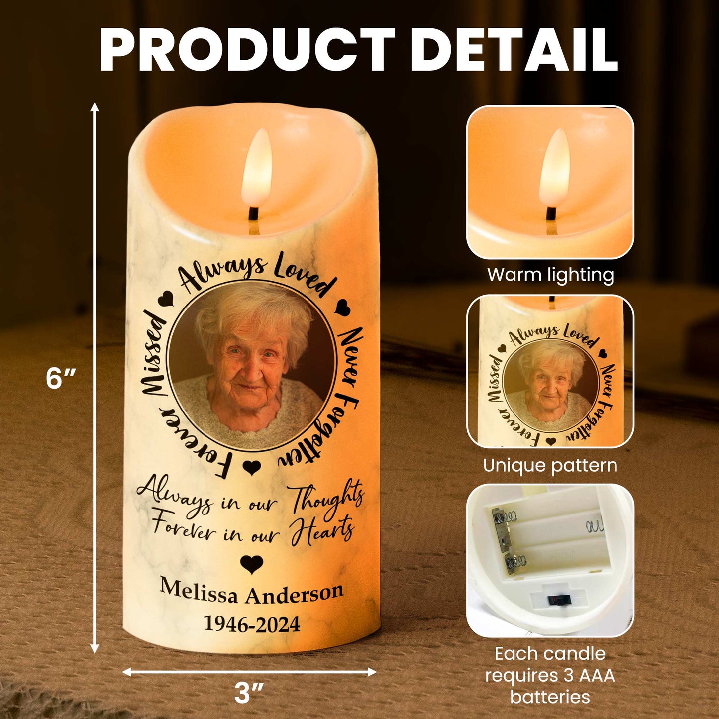 Always Loved, Never Forgotten, Forever Missed - Personalized Photo LED Candle