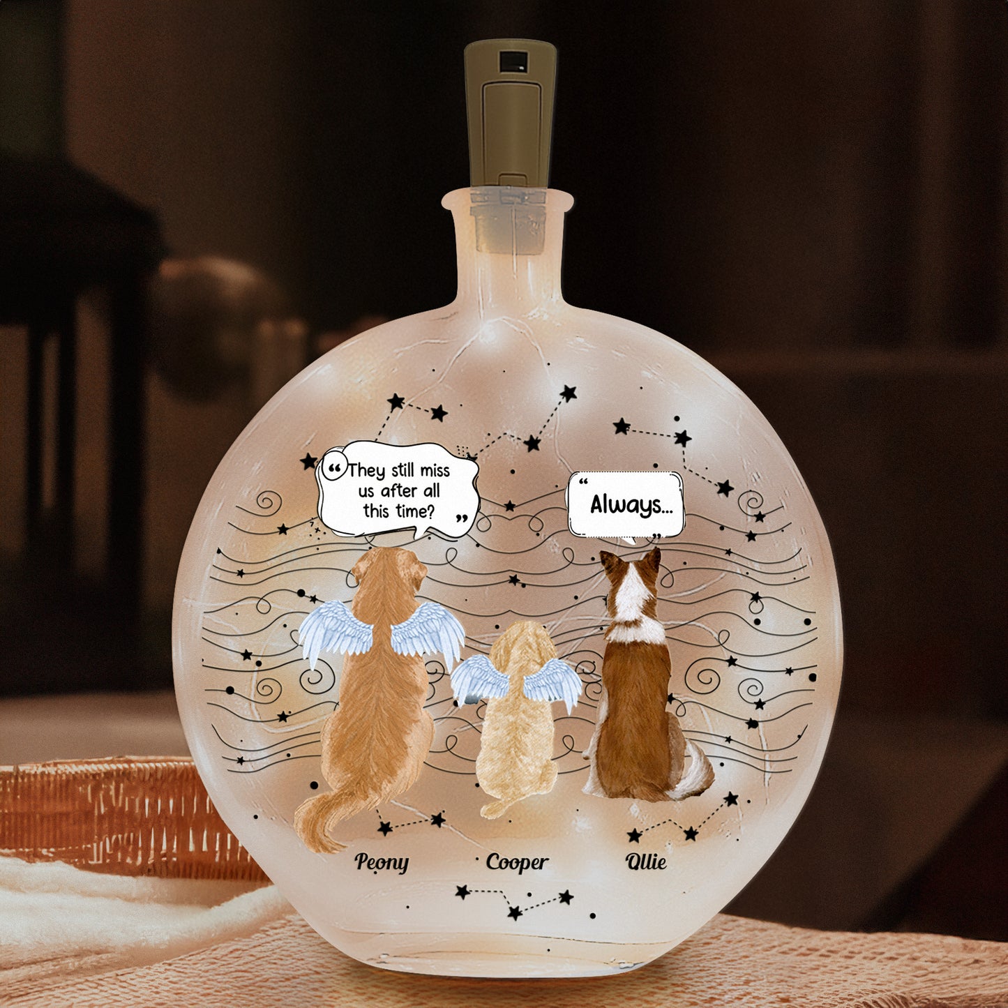 Always Missed For Loss Of Dogs, Cats, Pets - Personalized Round Flat Bottle Light