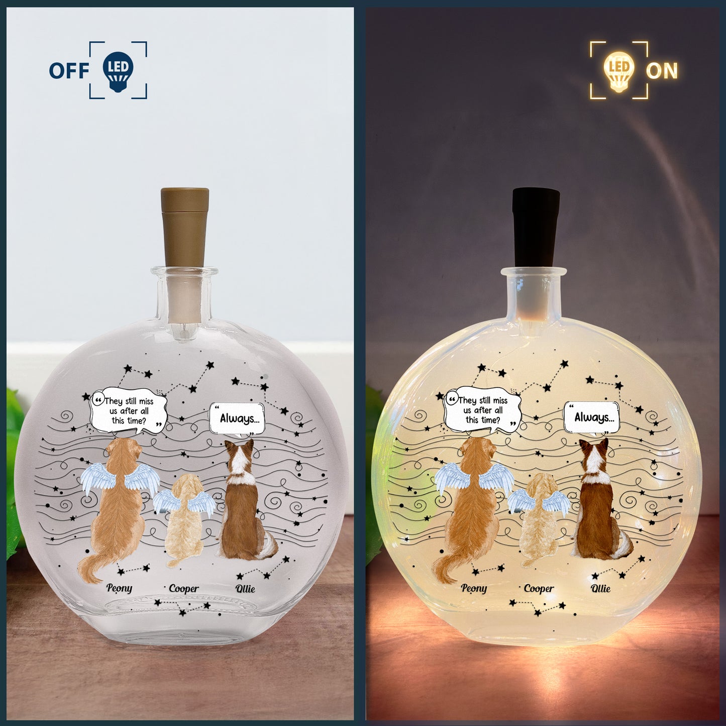 Always Missed For Loss Of Dogs, Cats, Pets - Personalized Round Flat Bottle Light