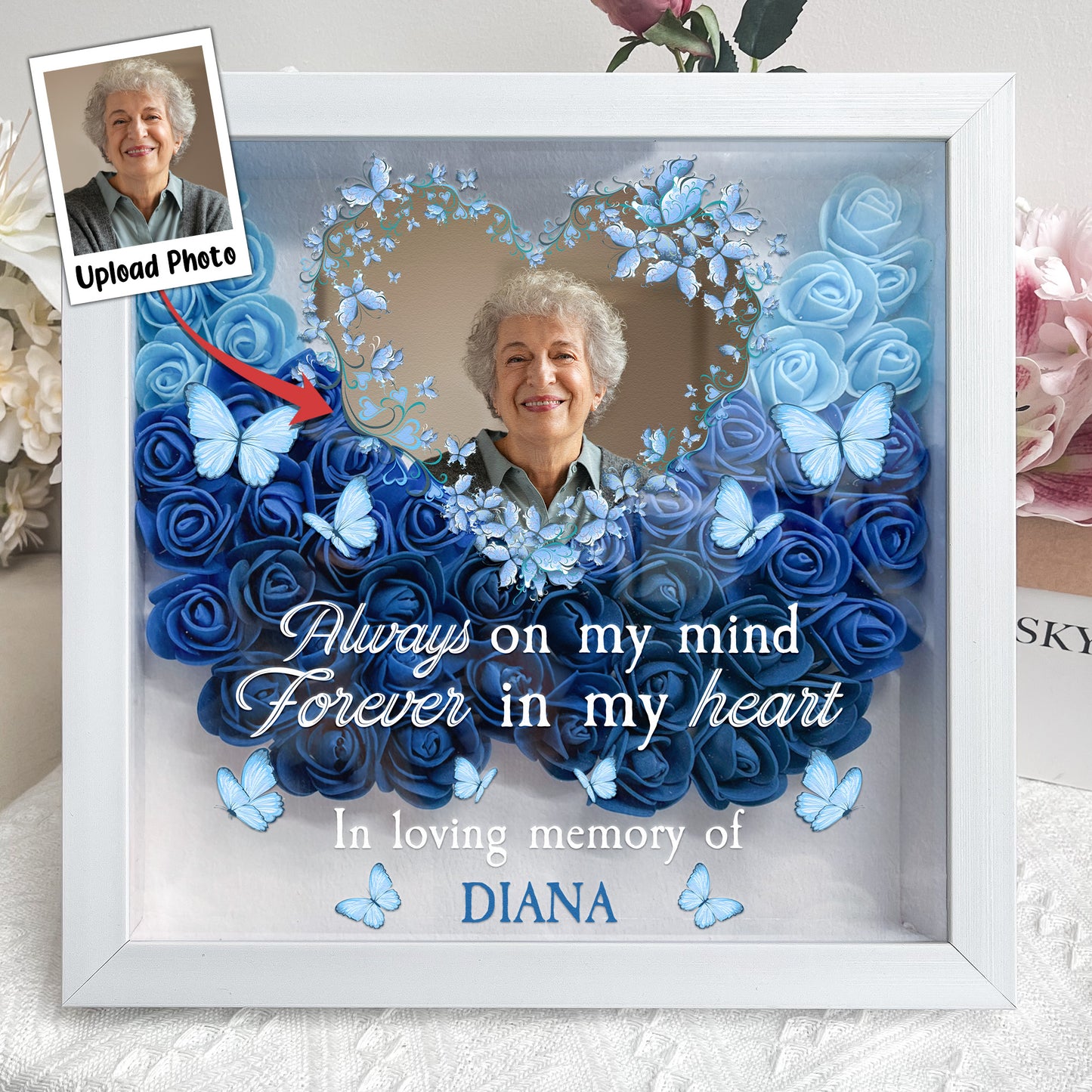 Always On My Mind Forever In My Heart - Personalized Photo Flower Shadow Box