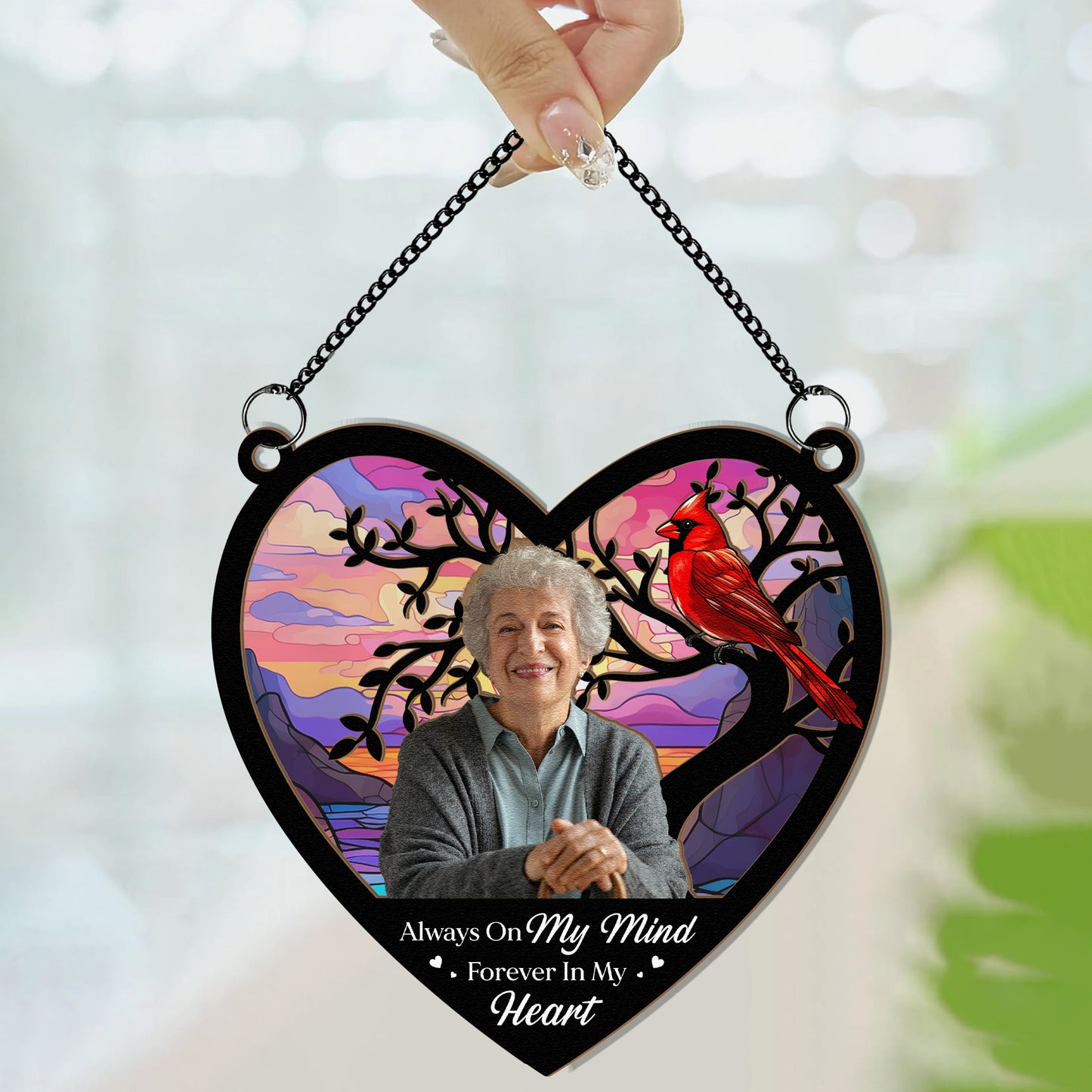 Always On My Mind - Personalized Window Hanging Suncatcher Photo Ornament