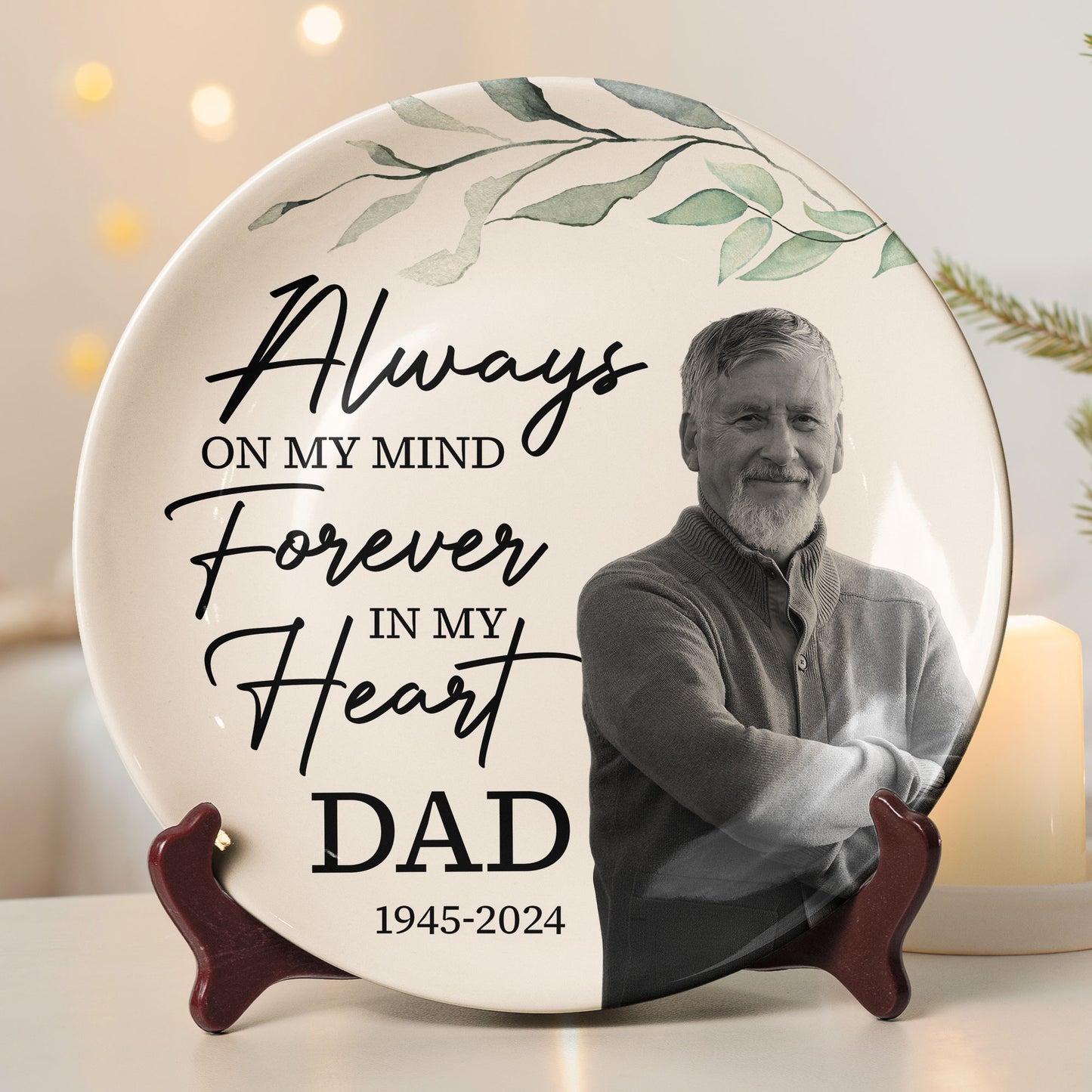 Always On My Mind Forever In My Heart Memorial - Personalized Photo Ceramic Plate