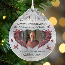 Always On Our Minds Forever In Our Hearts - Personalized Glass Photo Ornament With Silver Cap