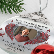 Always On Our Minds Forever In Our Hearts - Personalized Glass Photo Ornament With Silver Cap