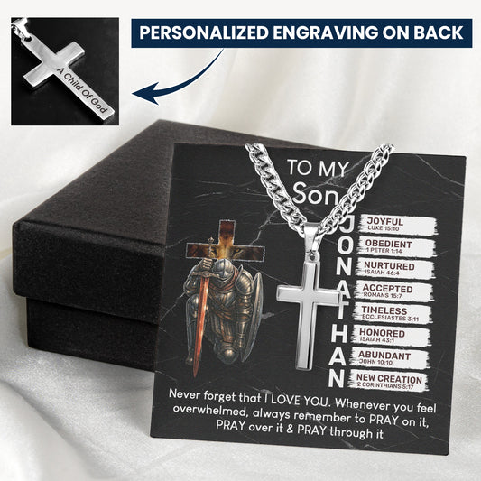 Always Remember To Pray On It, Pray Over It & Pray Through It - Personalized Cross Necklace With Card