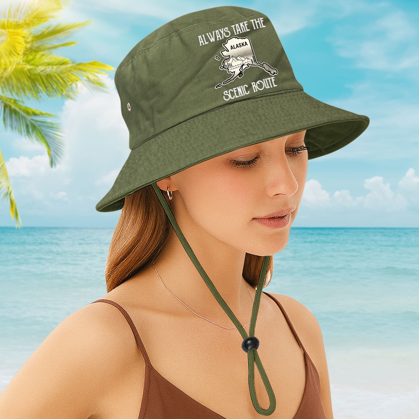 Always Take The Scenic Route States Map - Personalized Bucket Hat