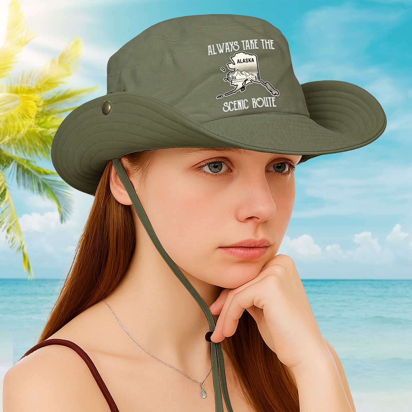 Always Take The Scenic Route States Map - Personalized Bucket Hat