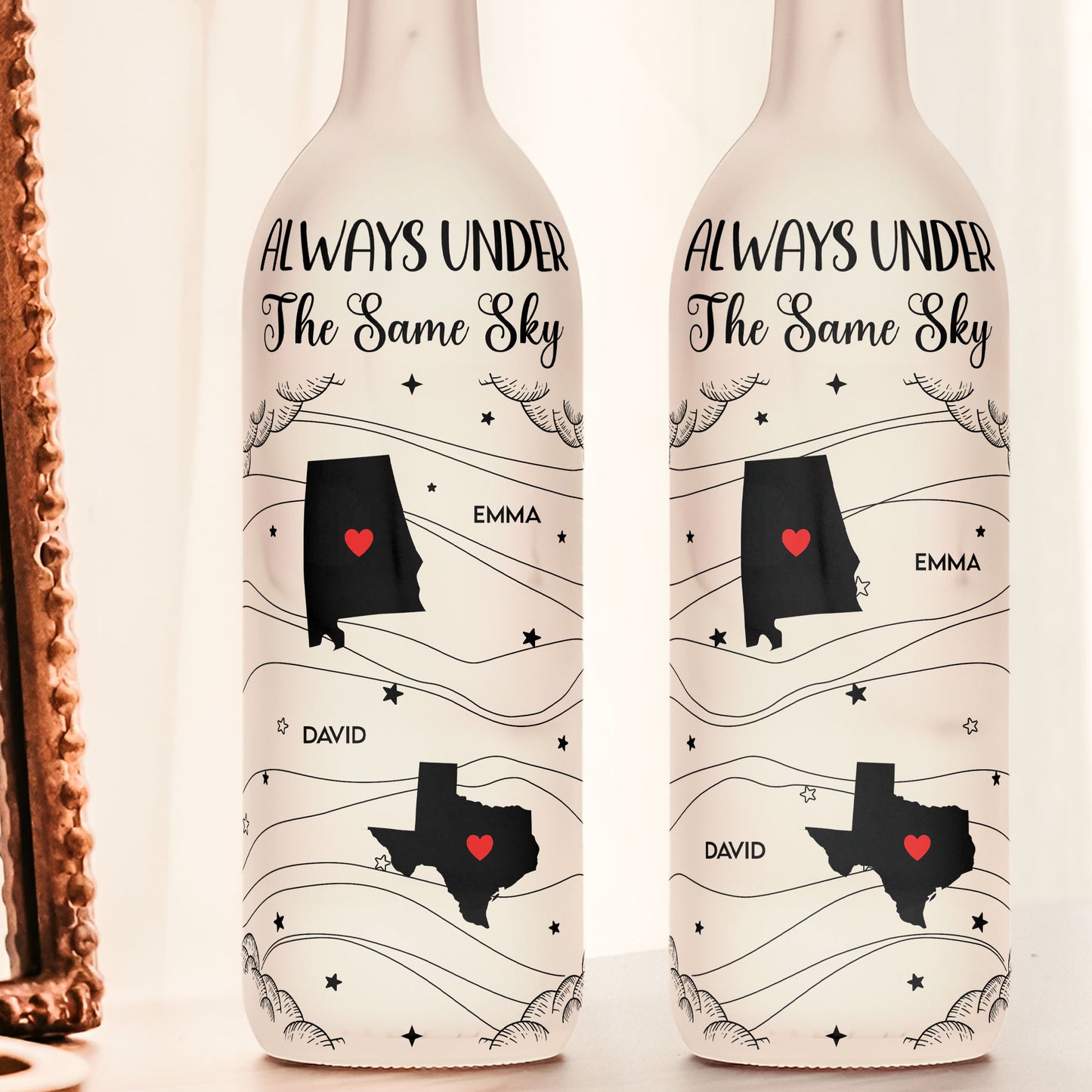 Always Under The Same Sky Gift For Couple - Personalized Bottle Lamp