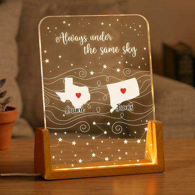 Always Under The Same Sky - Long Distance Relationship Gifts For Couple, Friends, Family - Personalized Night Light
