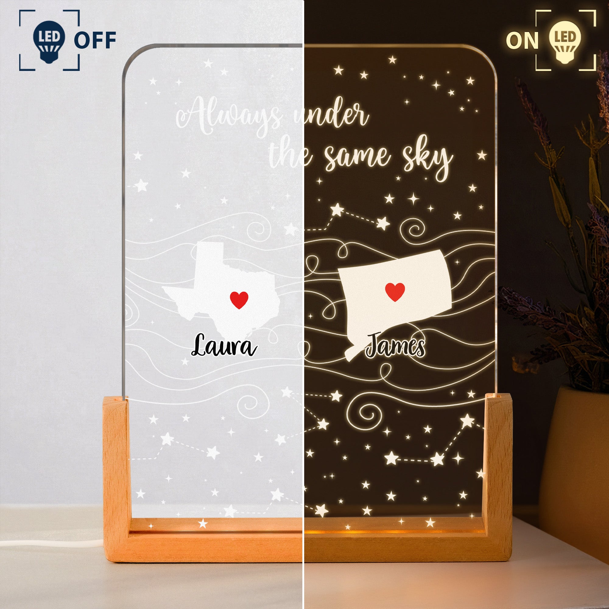 Always Under The Same Sky - Long Distance Relationship Gifts For Couple, Friends, Family - Personalized Night Light