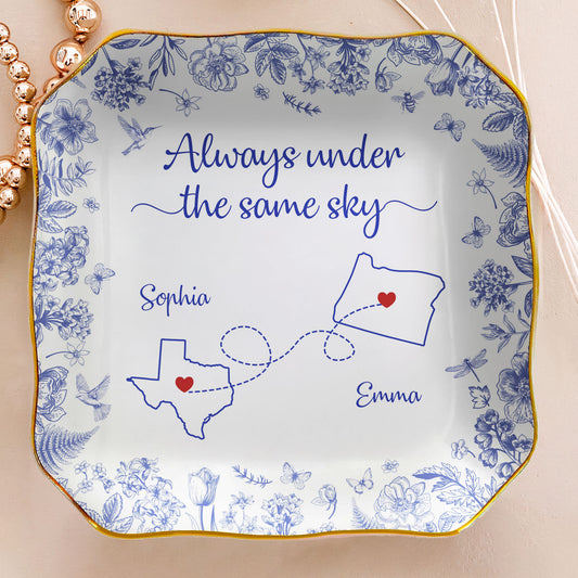 Always Under The Same Sky - Personalized Lace Square Jewelry Dish