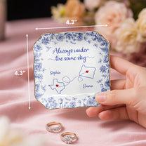 Always Under The Same Sky - Personalized Lace Square Jewelry Dish