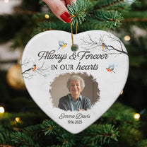 Always & Forever In Our Hearts Christmas Ornament - Personalized Ceramic Photo Ornament