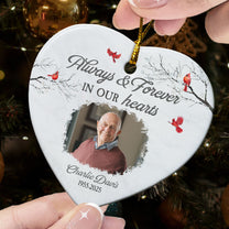 Always & Forever In Our Hearts Christmas Ornament - Personalized Ceramic Photo Ornament