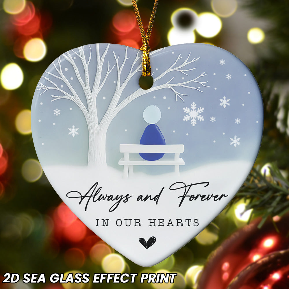 Always & Forever In Our Hearts Memorial - 2D Sea Glass Effect Christmas Ornament Version 2