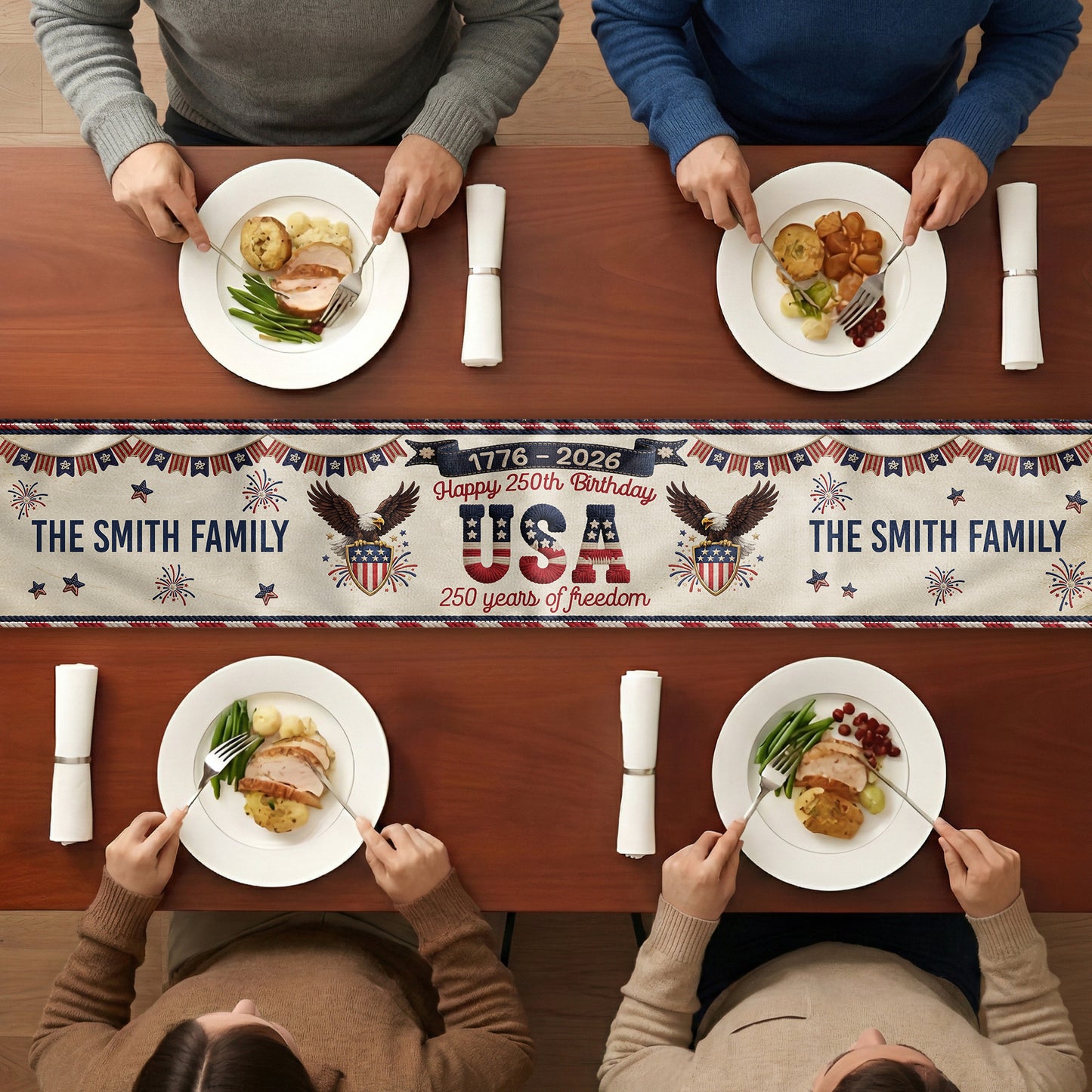 America 250Th Anniversary Faux Pattern - Personalized Table Runner