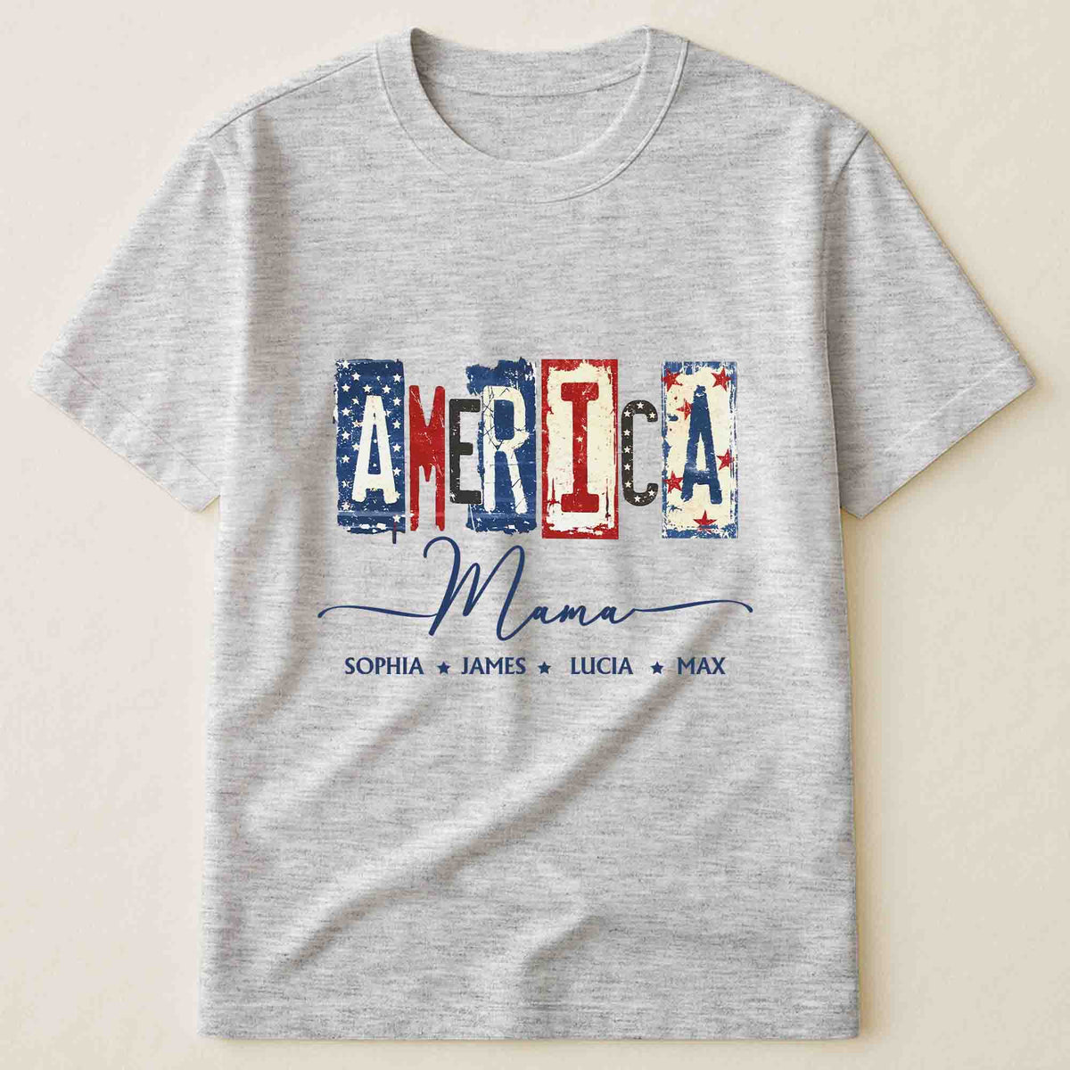 America Mama, Nana Retro American Flag - Personalized Shirt