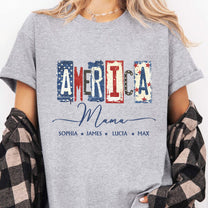 America Mama, Nana Retro American Flag - Personalized Shirt