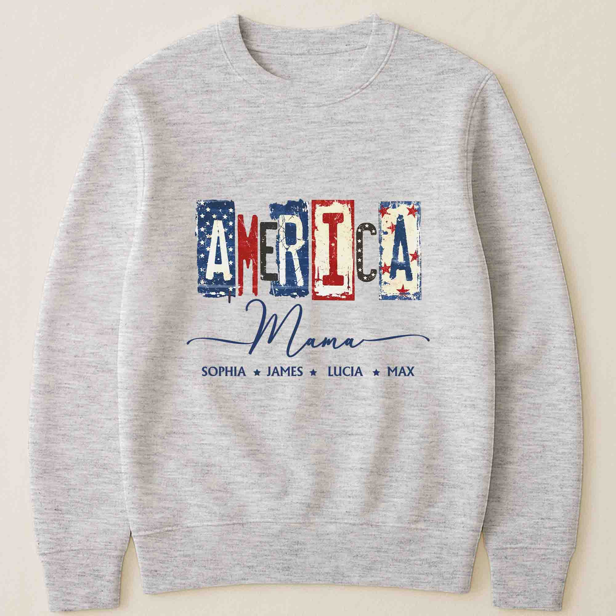 America Mama, Nana Retro American Flag - Personalized Shirt