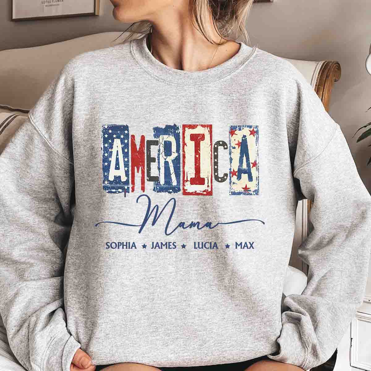 America Mama, Nana Retro American Flag - Personalized Shirt