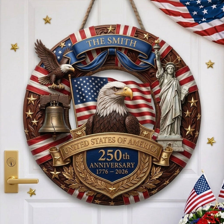 America_250Th_Anniversary_Gifts_For_Mom_Dad_Faux_Pattern_Personalized_Wood_Sign_1
